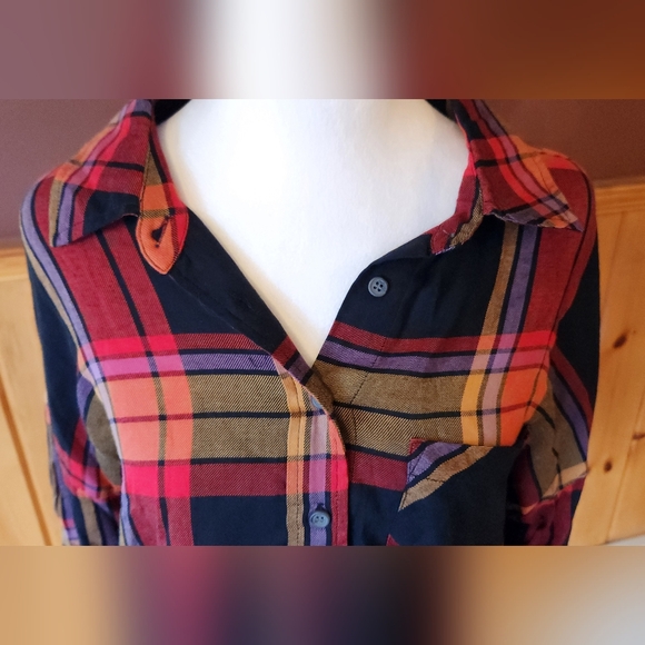Sanctuary Women's Multicolor Plaid Collared The Cabin Button Up Shirt Size M - Picture 7 of 15